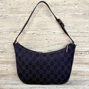 Certified Authentic Gucci Blue Denim and Brown GG Shoulder Bag